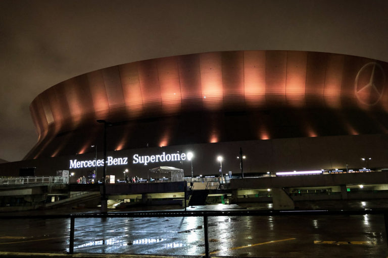 The Superdome lit up black and gold after a Mountaineer victory